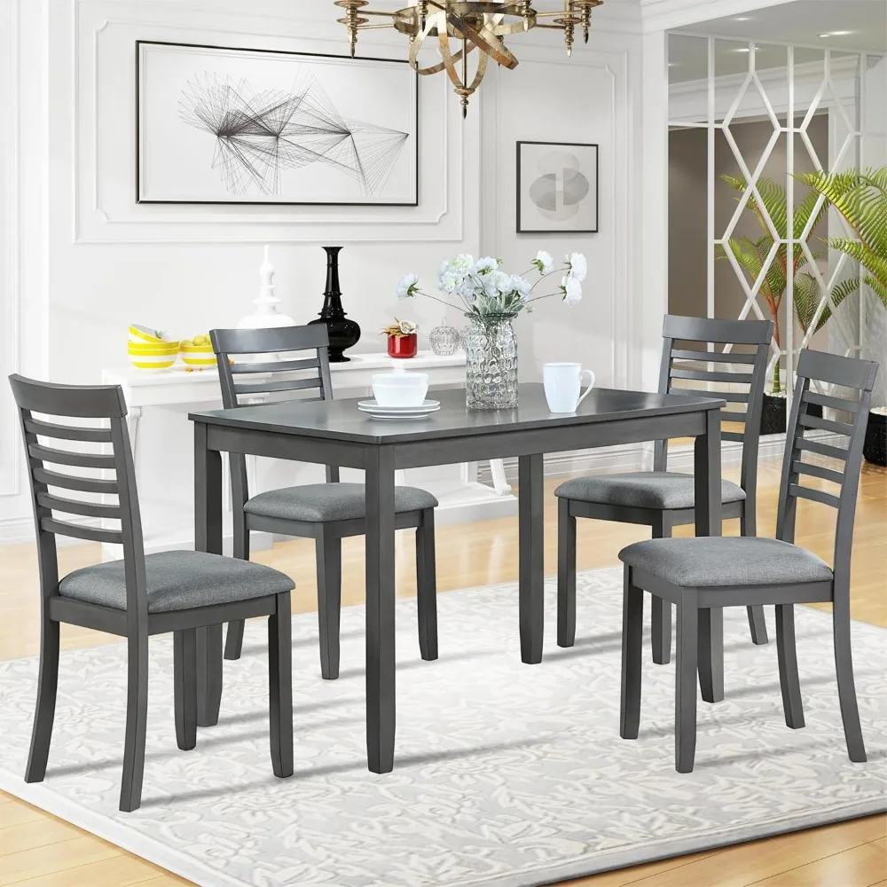 Description Picture 2 of itemWood Dining Table Set for 4,Rectangular Table with 4 Upholstered Chairs, 5 Piece Dining Table Set for Kitchen Dining Room