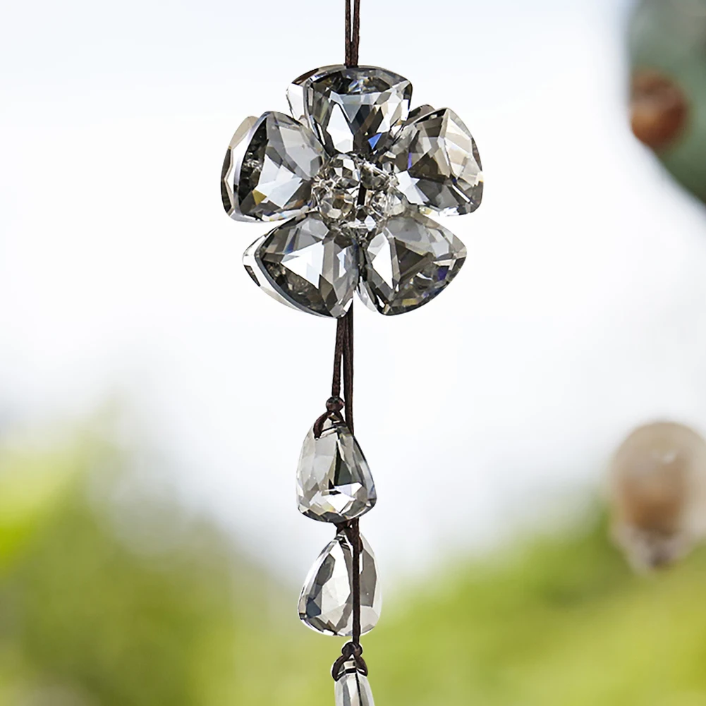 Polished AB Color Sun Flower Petal Tassel Crystal Car Pendant Rainbow Streamer Sun Catcher Yard Garden Farmhouse Hanging Decor