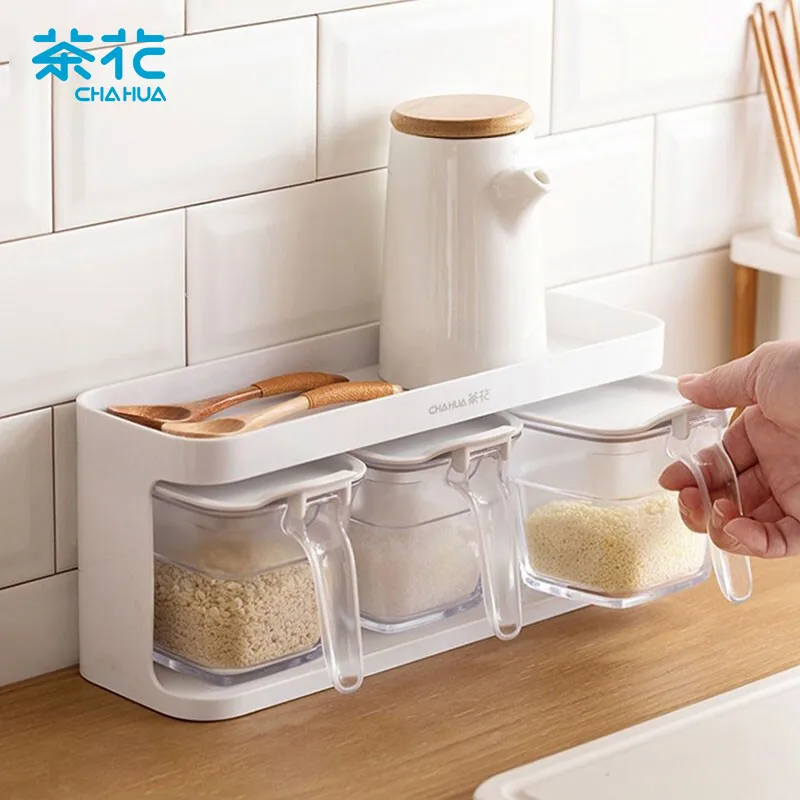 

CHAHUA Seasoning Can Storage Rack Seasoning Box Seasoning Bottle Seasoning Box Salt Box Storage Set Combination Kitchen Supplies