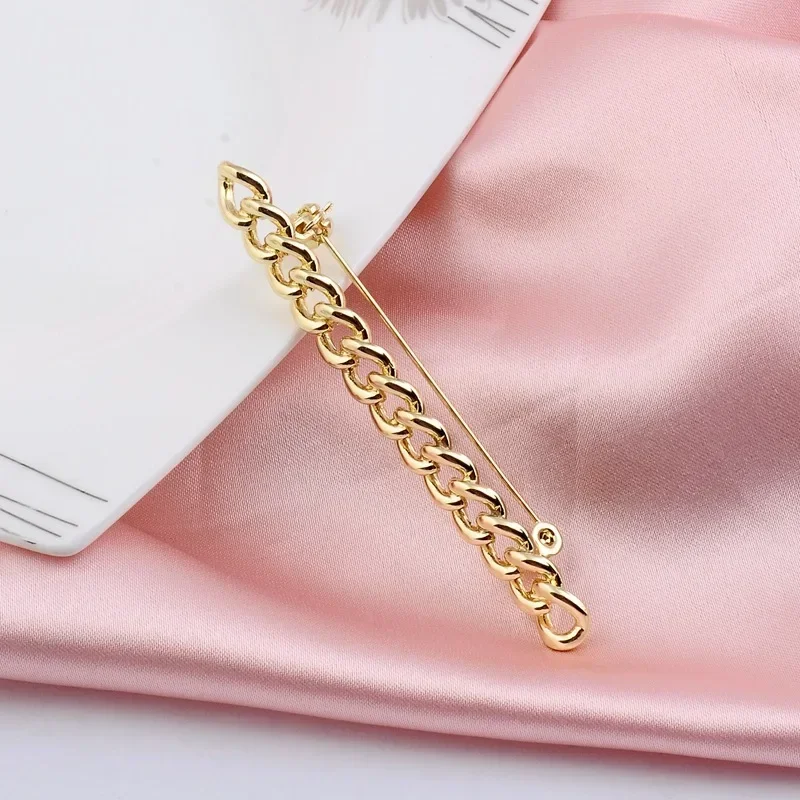 Korean Gold Color Empty Chain Brooch Jewelry Fashion Simple Buckle Lapel Pin Wedding Clothing Accessories - 3