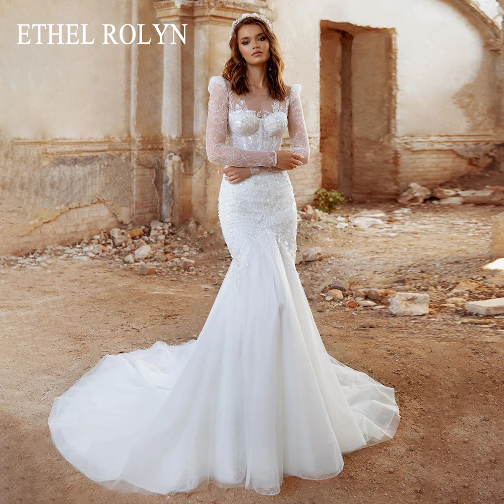 

ETHEL ROLYN Fashion Backless Luxury Beaded Mermaid Wedding Dress Sexy Sweetheart Bride Dress Romantic Court Train Wedding Gowns