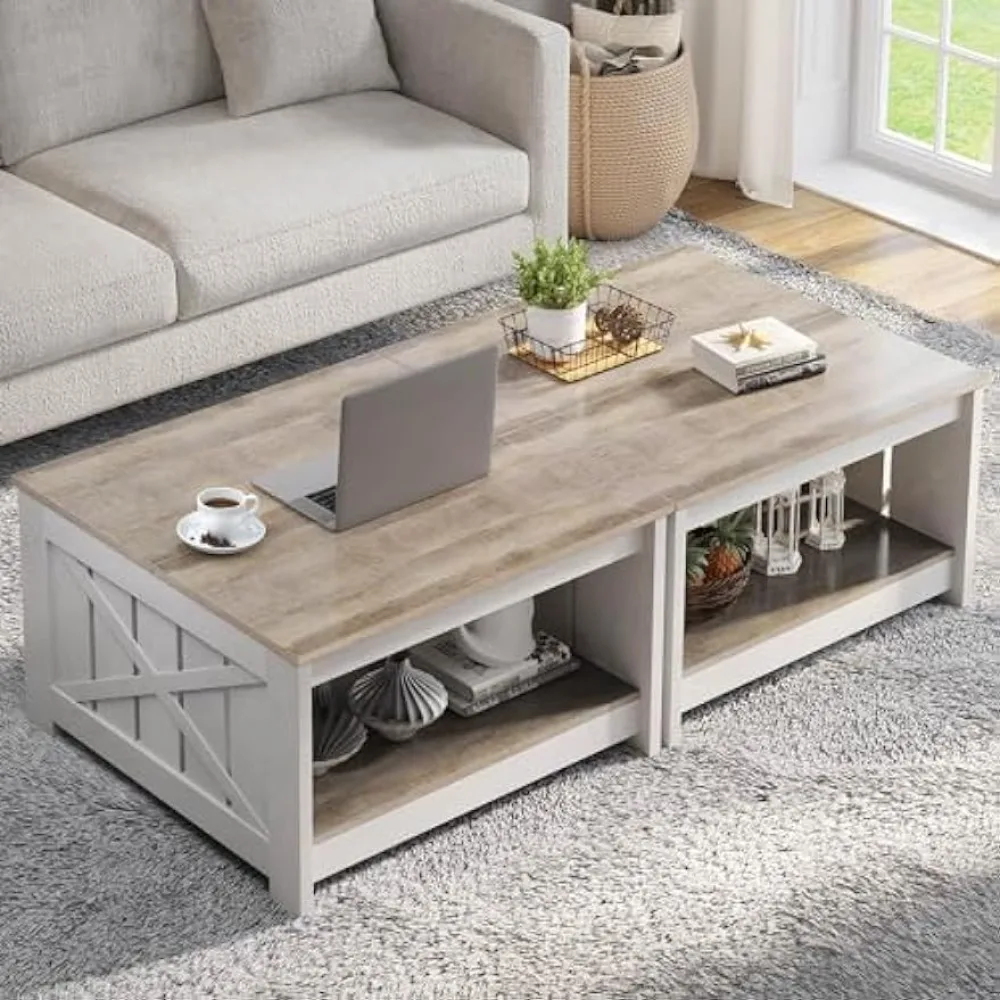 

Tea and Coffee Tables for Living Room Chairs Farmhouse Coffee Table Rustic Wood Cocktail Table Grey Wash Furniture End of Tables