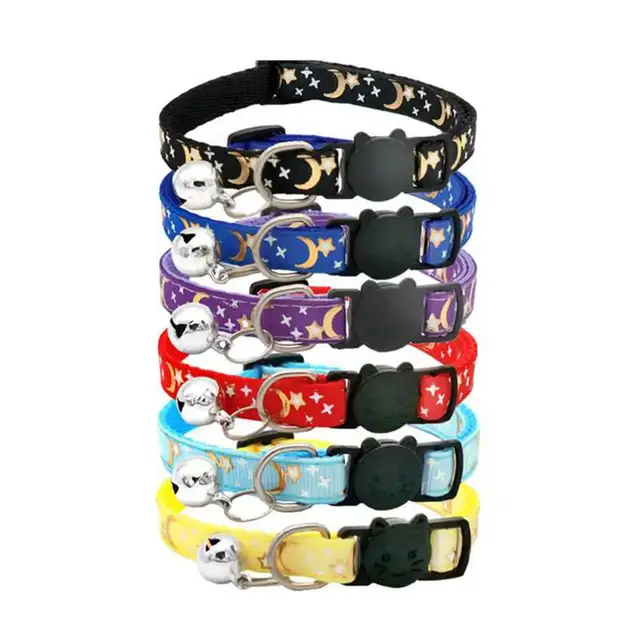 Gold Stars and Moon Cat Collar with Reflective Safety Buckle and Bell Adjustable Cats And Small Dogs Collars 2