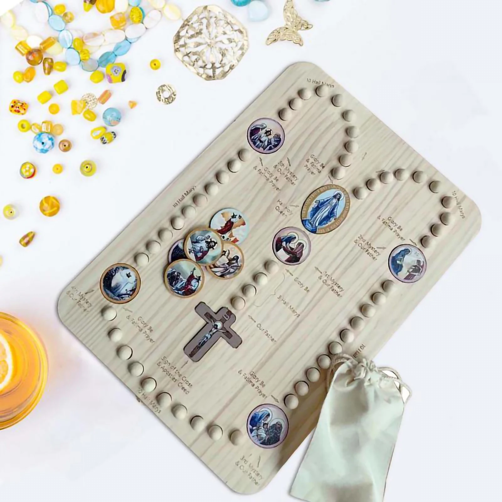 Wooden Rosary Board Montessori Inspired Board Family Prayer Rosary Boards Spiritual Portable Church Meditation Rosarys