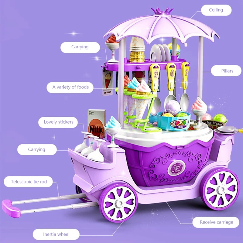 New-A28M-Ice Cream Shop Toys For Kid-Toddler Ice Cream Maker And Store Cart Pretend Playset Scoop And Learn Edutational Toy