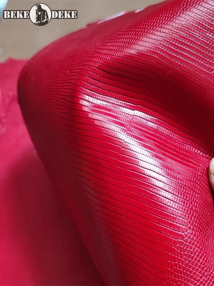 Red Lizard Skin Material DIY Accessory For Phone Case Wallet Genuine Leather Leathercraft Good Quality Piece Fabric