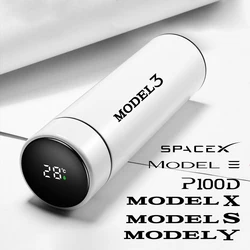 Intelligent Thermos Water Cup with Temperature Display - Portable Stainless Steel Car Accessory - No Logo (White)