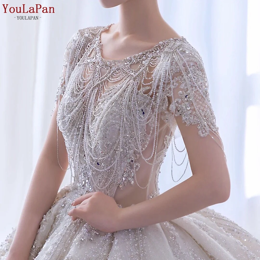 YouLaPan SG24 Luxury Bridal Shawl Rhinestone Tassel Wrap Jacket Bridal Choker Shawl with Chain Crystals Beaded Tube Top youlapan hp458 bridal hair vine with comb rhinestone brides headband wedding hair accessories pageant tiaras and headdresses