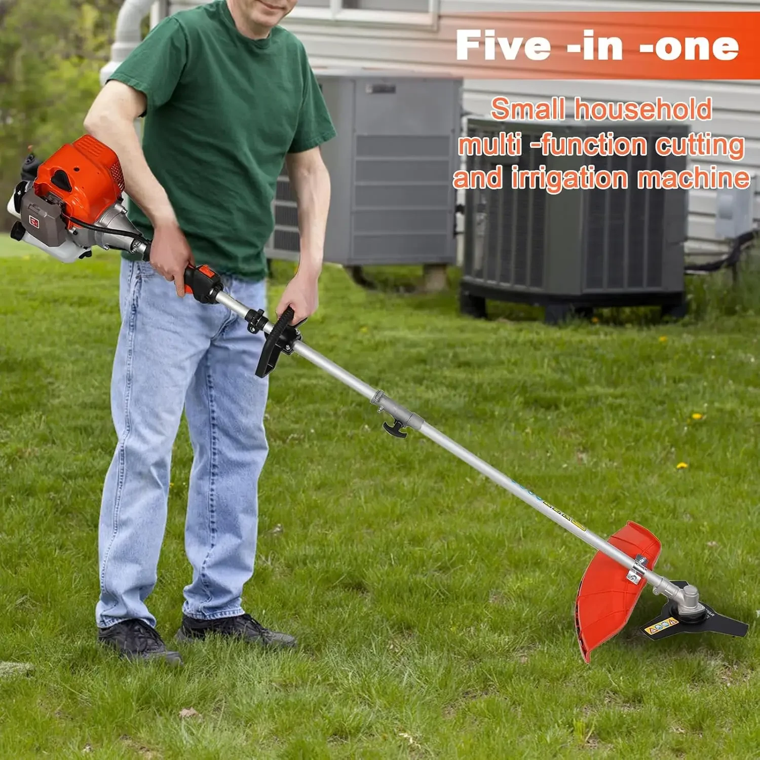 5 in 1 Multifunctional Lawn Mower,52CC Gas Weed Trimmer,Cordless Weed Wacker,Cordless Hedge Trimmer & Grass Edger,2-Stroke Brush 2