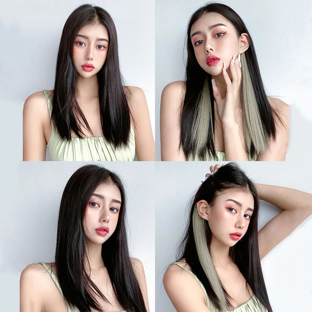 VaaJee Synthetic Clip Wigs Women Heat Resistant Straight Hair Extensions With Clips Multicolor Crochet Braid Hair For Teen Girls