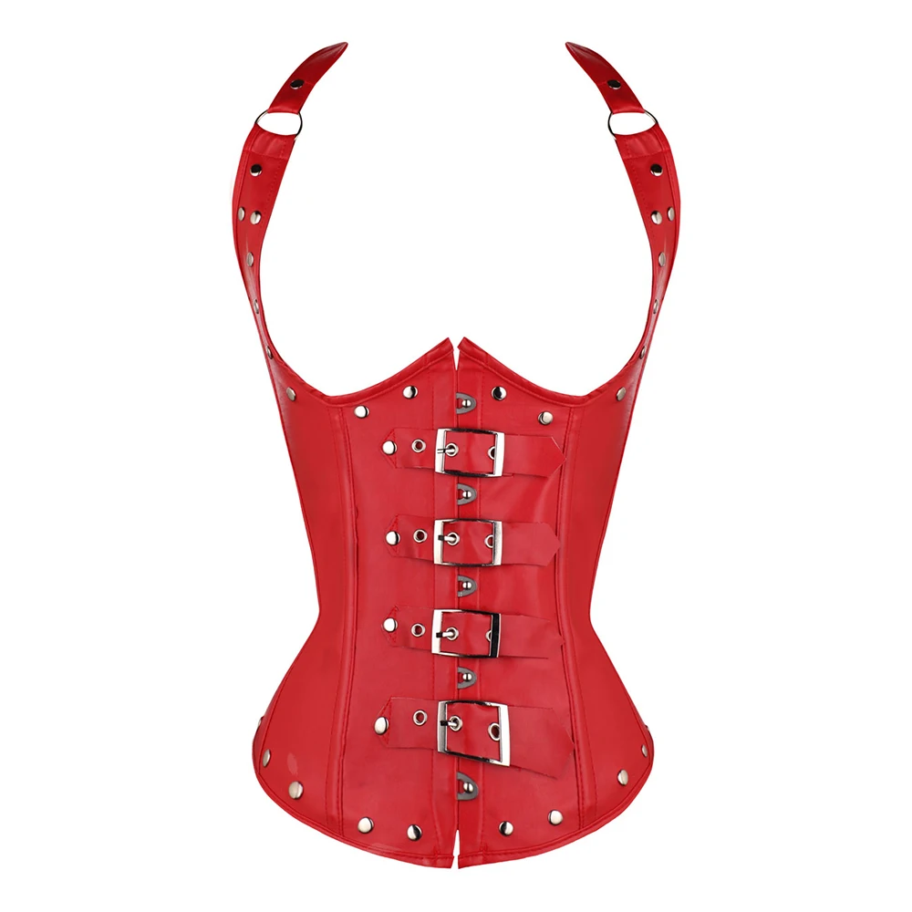 Waist Trainer Corset Women's Punk Style Spiral Steel Boned Faux Leather Underbust Party Costumes 828#
