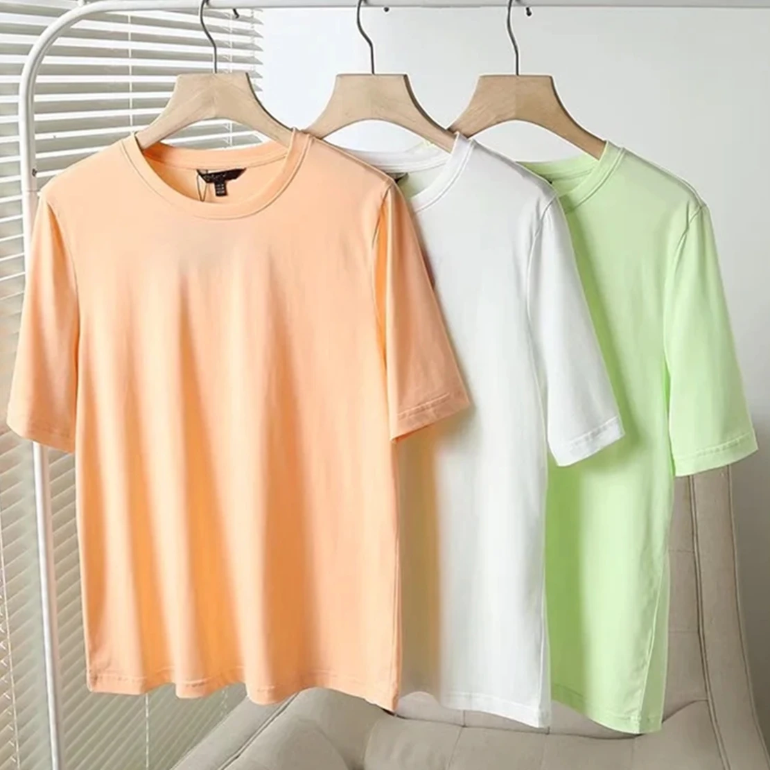 

Dave&Di England Style Multicolor O-neck Loose Basic Tshirt Tops Cotton Tshirts Women Casual