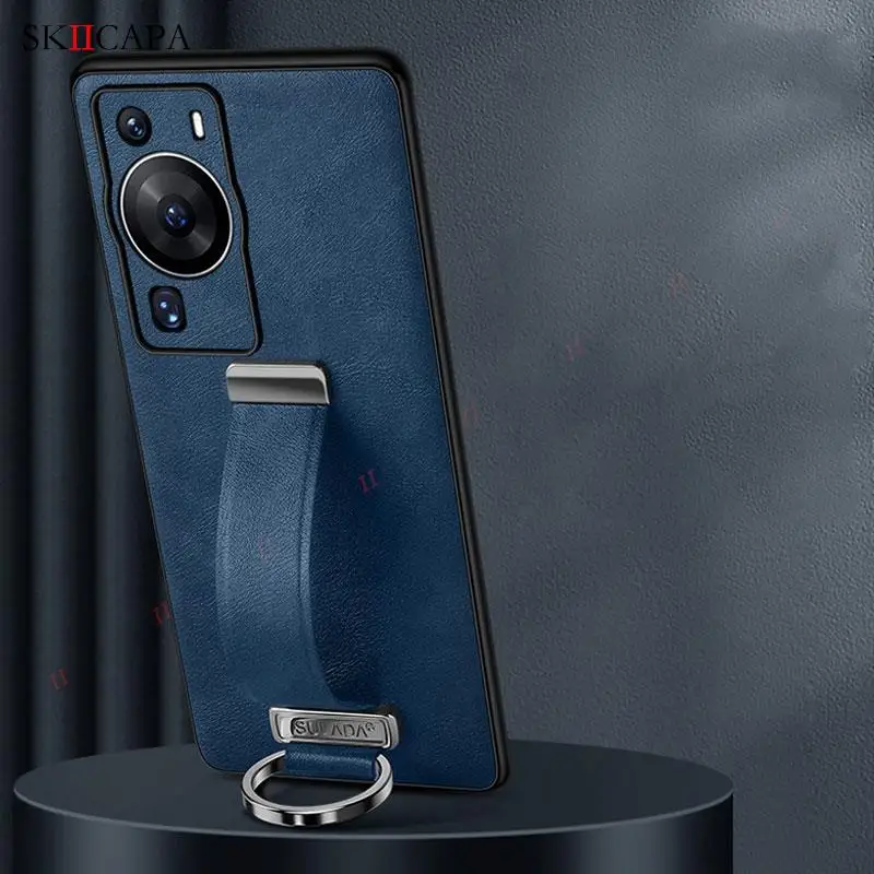 

Роскошный кожаный чехол с ремешком на запястье для Huawei P60 арт металлическое кольцо держатель Кронштейн чехол для Huawei P60 Pro подставка Оболочка Чехол