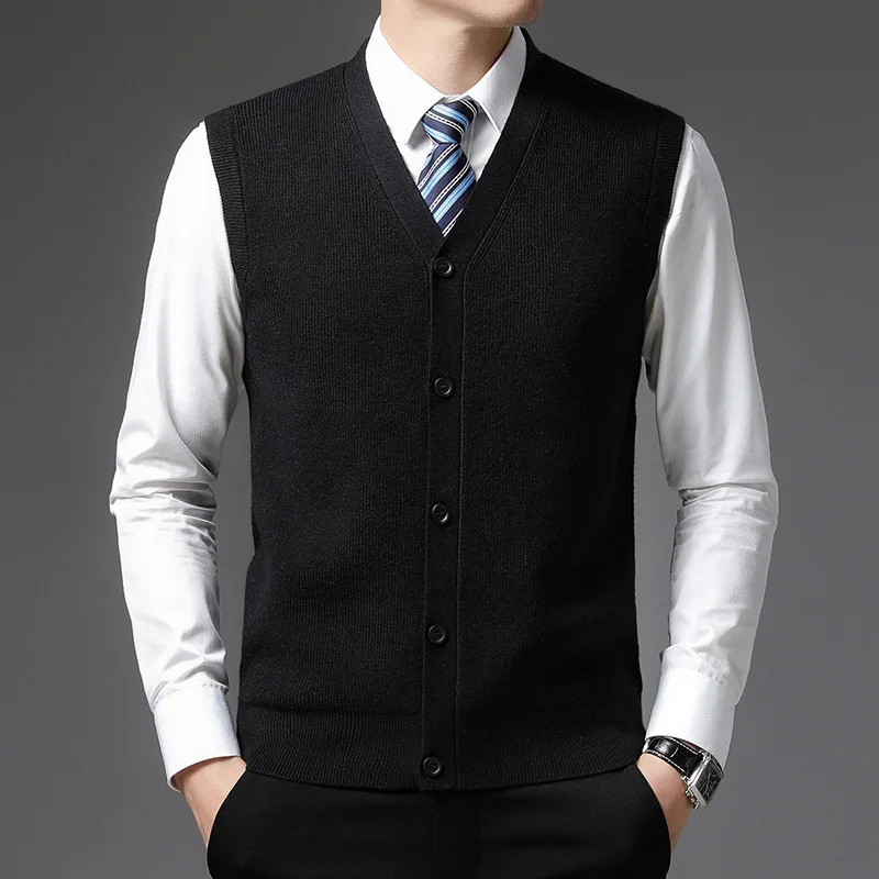 Men Sweater Vests Men's Winter Knit Solid Color Wool Vest Cardigan
