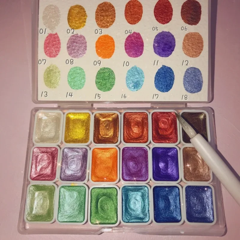 

18 Color 1ml Pearlescent Solid Watercolor Paint Set Palette Painting Paints Hand Nail Coloring Art Supplies Watercolor Paints