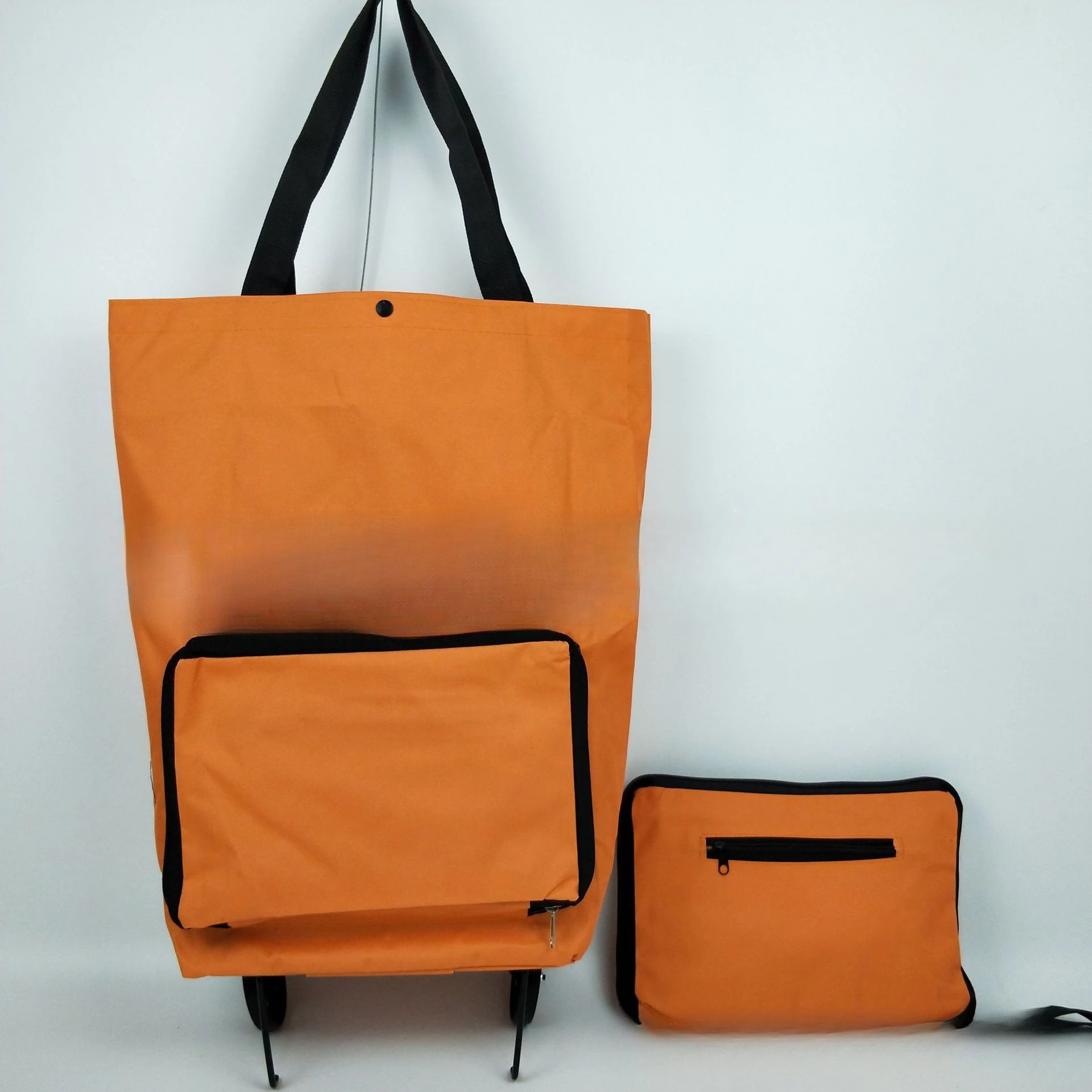 Japanese Style Oxford Cloth Foldable Wheeled Shopping Trolley, Portable Rolling Luggage Storage Bag