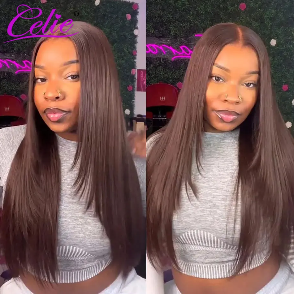 Celie Layered Cut Straight Glueless Wig Dark Brown Face Framing 6&times;5 Pre-cut Hd Lace Closure Wig Pre Bleached Human Hair Wigs
