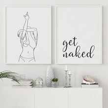 Minimalist Sexy Woman Middle Finger Art Canvas Painting Poster  Get Naked Quote Print Home Decor Wall Picture for Bathroom Decor