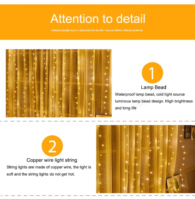 Curtain Lights Garland LED String Lights Decoration 8 Modes USB Remote Control Fairy Lights Holiday Wedding Fairy Lights Bedroom