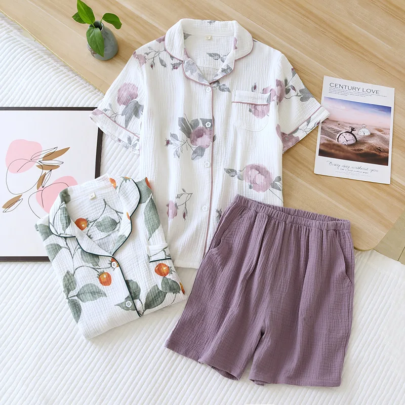 2-Piece 100% Cotton Floral Embroidered Woven Pajama Set with Shorts
