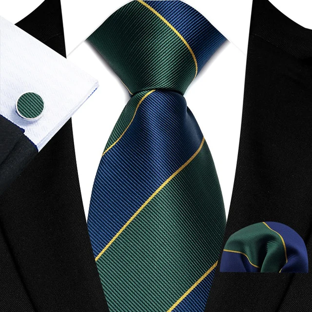 Luxury Striped Tie Set for Men with Pocket Square and Cufflinks - Image 4