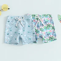 Toddler Boys Elastic Drawstring Board Shorts Summer Swim Trunks Dinosaur/Plaid/Turtle Print Swimwear Beach Shorts Bathing Suit 1