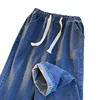 Spring Autumn Men's Elastic Waist Straight-Leg Jeans Loose-Fit Plus Size Casual Pants Drawstring Casual Slacks Plus Size 5