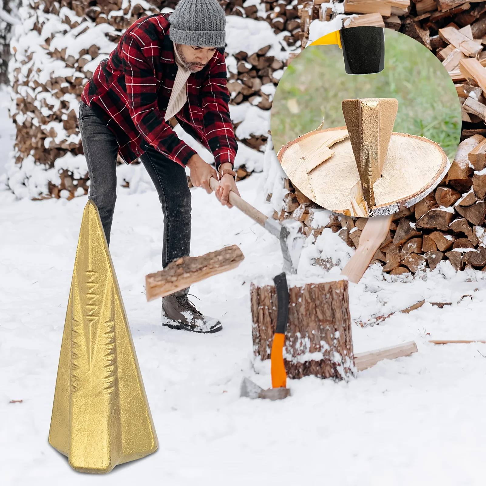 3.5lb Options Durable 4-Way Manual Wood Splitting Wedge Versatile Steel Tool Outdoor Use Winter Firewood Fireplace Accessories