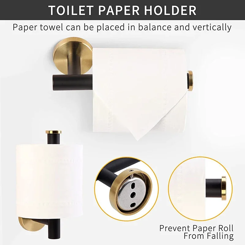 Matte Black Gold Toilet Paper Holder Towel Bar Hook Towel Ring Stainless steel Bathroom Shelf Kit Bathroom Hardware Set
