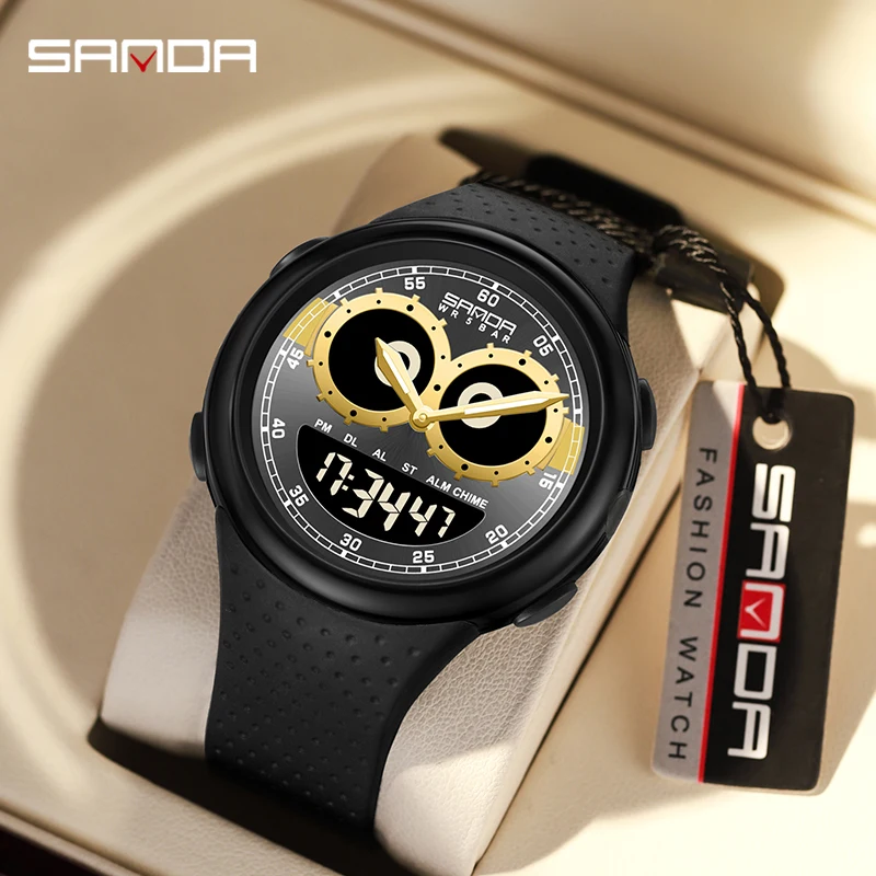 SANDA 6118 Fashion Trend Electronic Watch For Men Silicone Luminous Waterproof Auto Calendar Chronograph Wristwatch Reloj Hombre