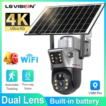 LS VISION 4K Solar Camera 8MP 4G SIM Card Dual Lens Screen Wifi Surveillance PTZ Battery Camera Color Night Vision PIR Detect 1