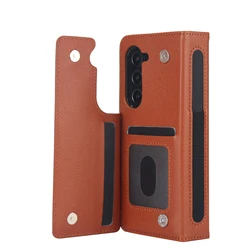 Premium PU Leather Wallet Case with Card Holder & Kickstand, Double Magnetic Clasp - Galaxy Z Fold4 (Brown)