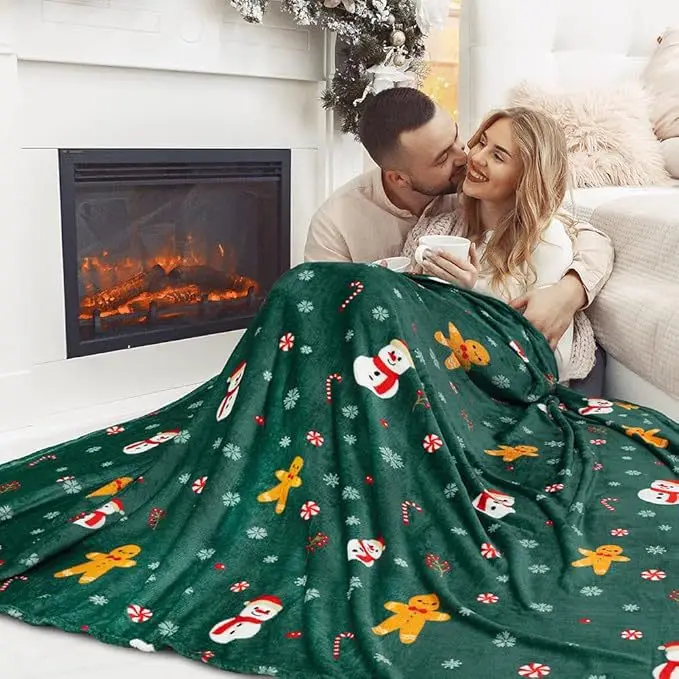 Christmas Baby Blanket Soft Warm Fleece Bed Cover Bedding Kids Green Snowman Flannel Print Blankets Christmas Gift 2