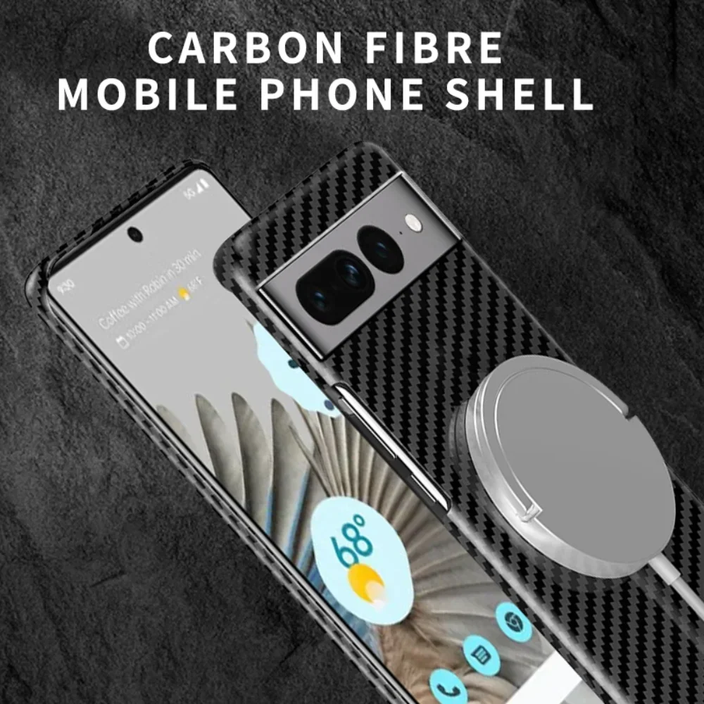 Luxury Carbon Fiber Texture Magnetic Ultra Slim Matte Case with MagSafe Ring Armor Cover