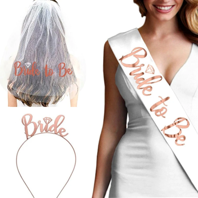 Just Married Bride To Be Wedding Decorations Rose Gold Engaged Banner  Bridal Shower Veil Satin Sash Bachelorette Hen Party - AliExpress