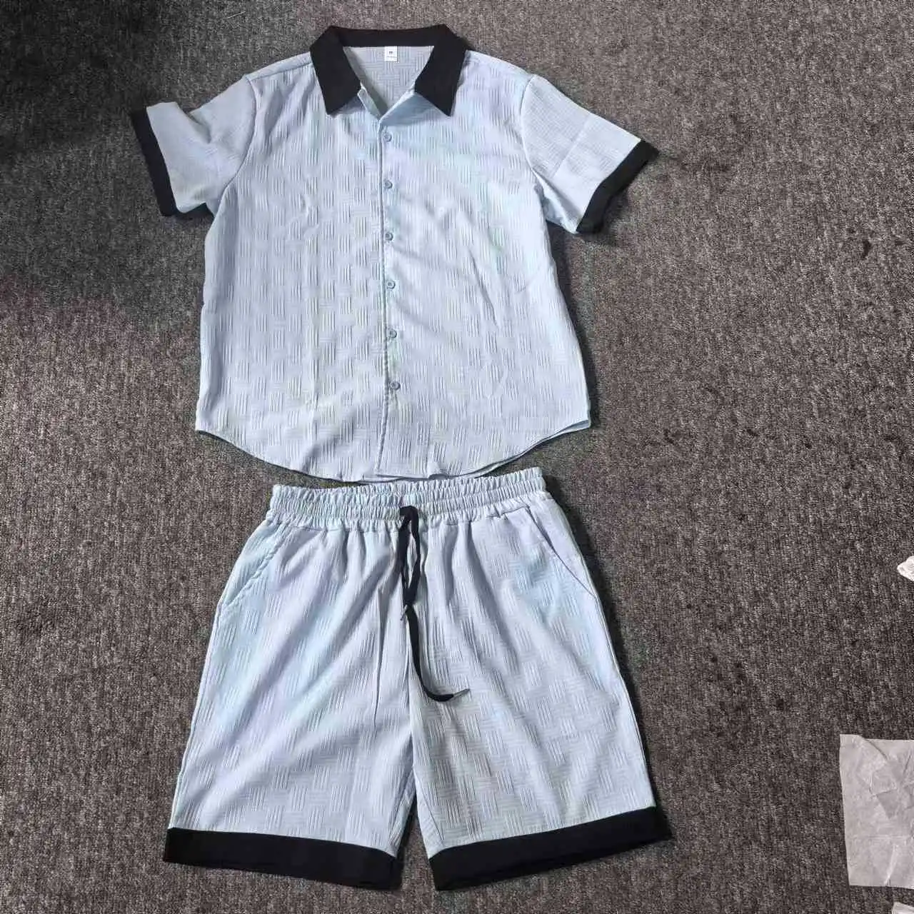 2025 Spring and summer new European and American fashion casual men's shirt color short-sleeved shorts beach suit 6