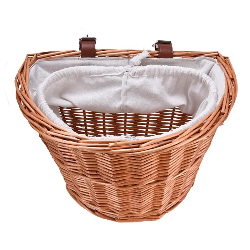 

Woven Bike Basket Front Hand Woven Bike Baskets Wicker Bike Handlebar Basket With Drawstring Liner Detachable For Bicycle