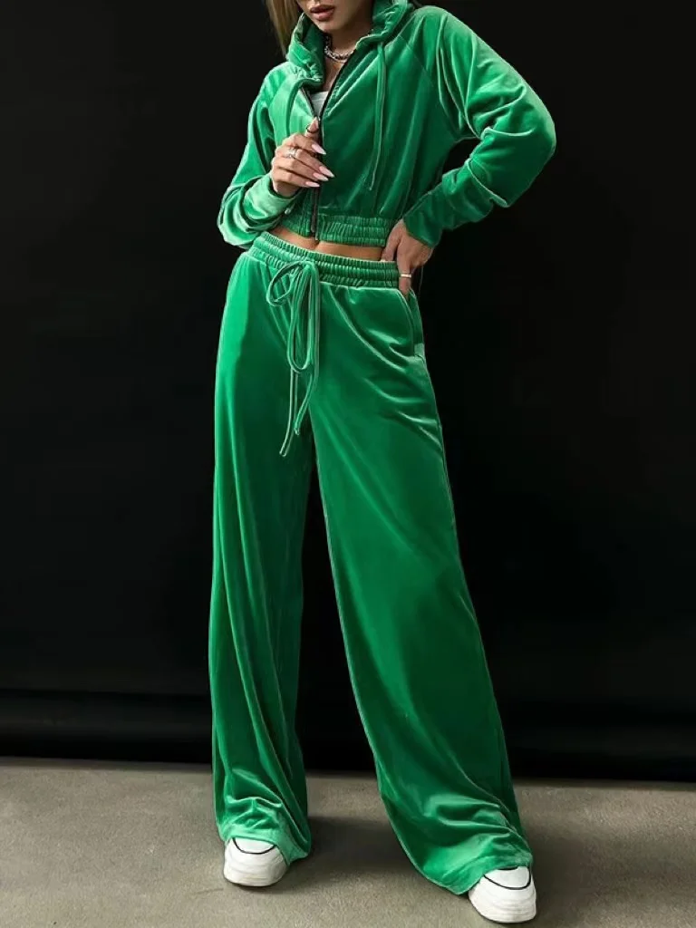 

2023 Autumn Two Piece Set Women Winter Velvet Long Sleeve Solid Hoodie Tops And High Waist Pant Outfist Female Sport Tracksuits