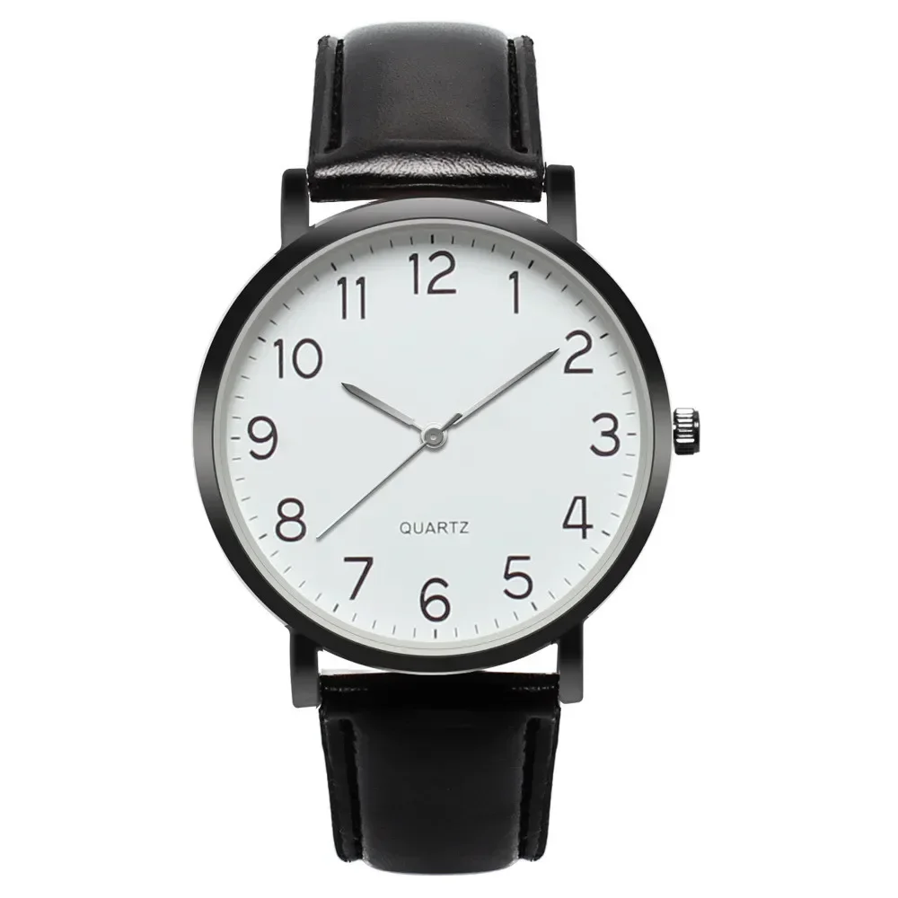 Men Watches Simple Business Analog Alloy Vintage Quartz Watch Arabic Number Strap Minimal Round Dial Classic Black Leather Strap 3