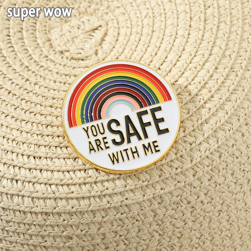 You Are Safe With Me Rainbow Flag Pride LGBT Lovers Enamel Brooch Lapel