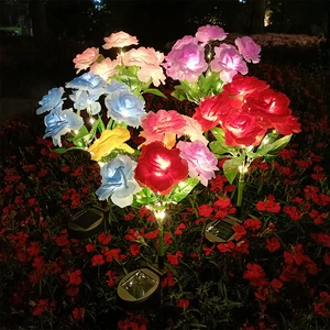 Solar Powered LED Lawn Lamp Simulated Courtyard Lawn Outdoor Garden Floor-mounted Atmosphere Decorative Lamp 7-head Rose Lamp