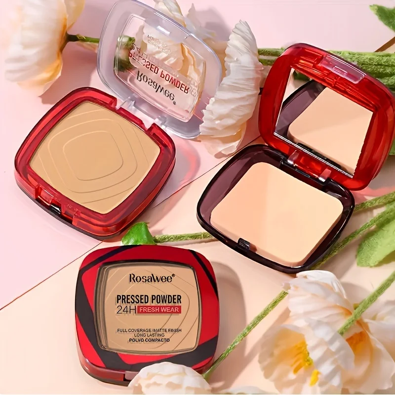 Matte Full Coverage Pressed Powder Foundation With Puff Applicator 24H Fresh Wear Matte Weightless Finishing Powder Makeup