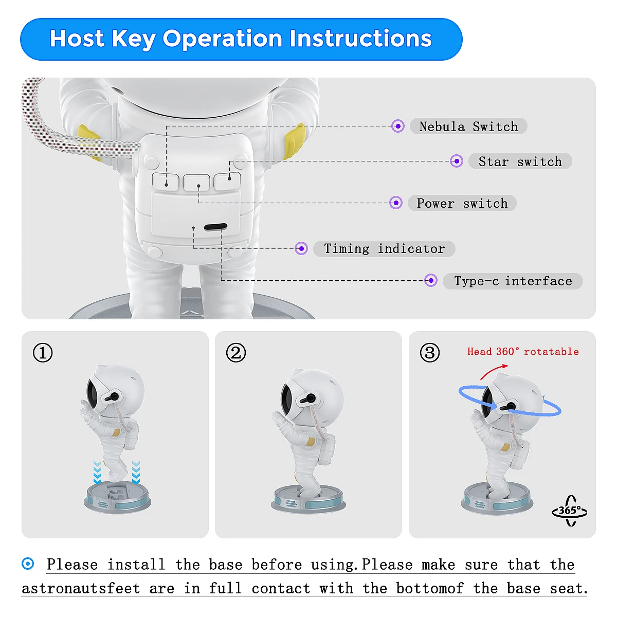 2023 New Astronaut Galaxy projector USB Starry project Home Remote Night Light 360 adjustable