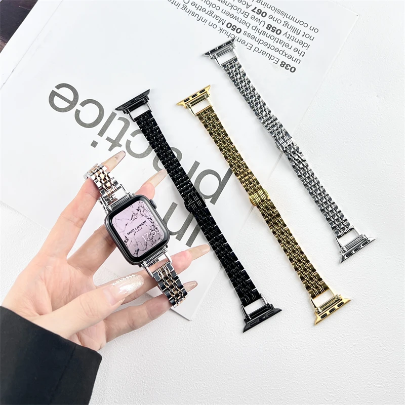 

Slim Strap for Apple Watch Band 40mm 44mm 41mm 45mm 38mm 42mm Stainless Steel belt Bracelet for iWatch Series 7 6 se 5 3 strap