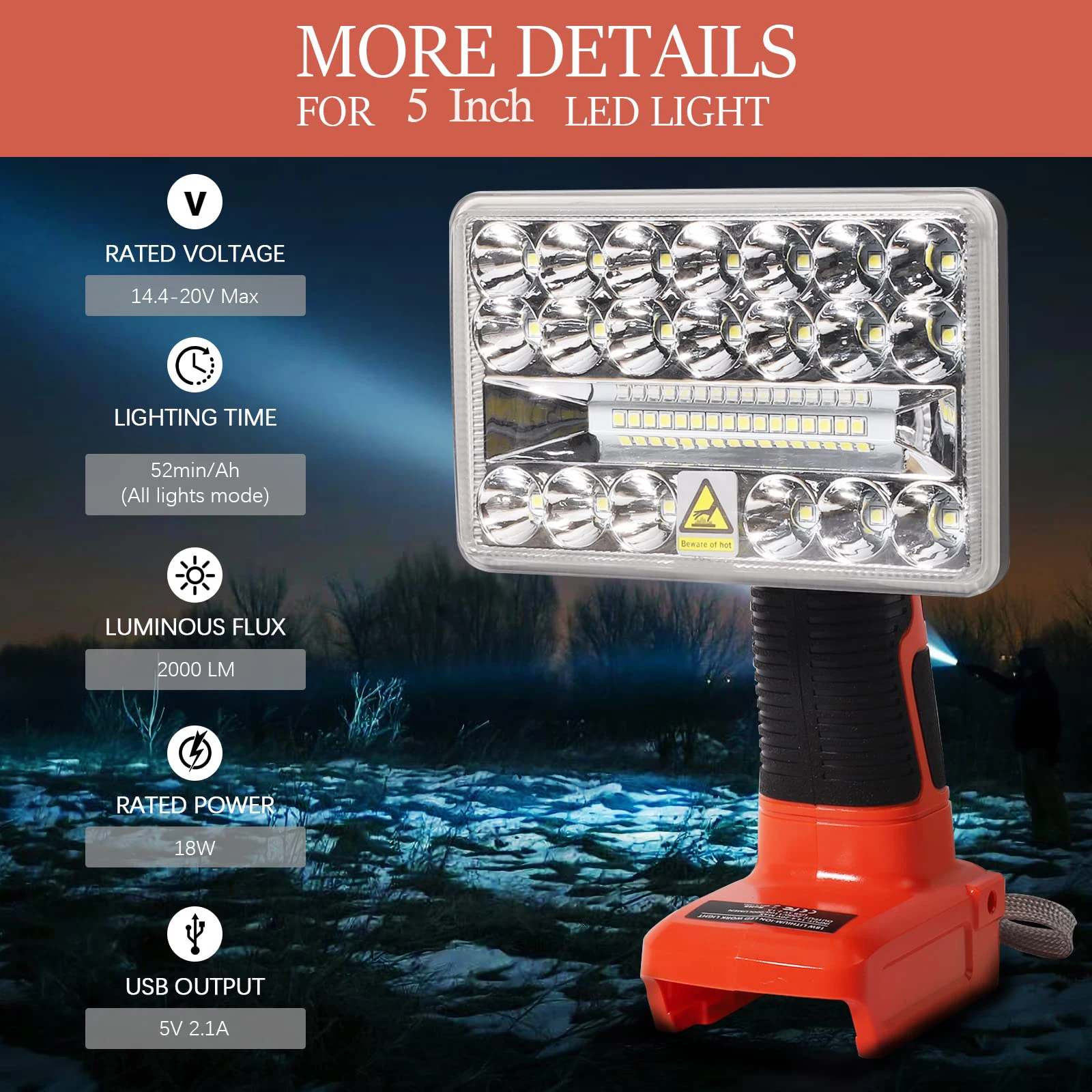 5 Inch LED Work Light for Black and Decker 20V Lithium Battery 18W 2000LM  Portable Spotlight Floodlights for Camping Emergency - AliExpress, image size:1600x1600