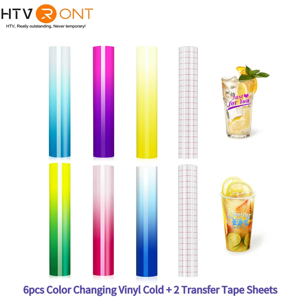 HTVRONT 8 Pack 12"x10" Cold/Hot Color Changing Permanent Adhesive Vinyl Rolls for Craft DIY Cup Glass Phone Case Decor 7
