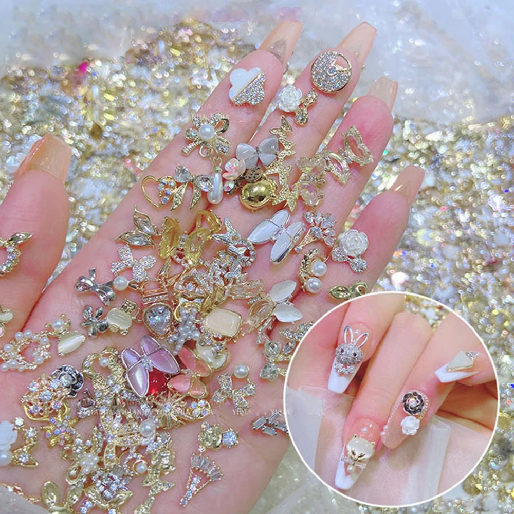 2 Pcs 3D Dangle Nail Charms Nail Jewelry Rhinestones Heart Pearl Crystal  Gems Manicure DIY Nail Decorations Nail Supplies - AliExpress