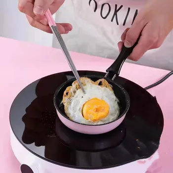 Mini padella antiaderente in ghisa da 1 pezzo con manico rosa - Padella per frittata portatile per piani cottura a induzione e gas, ideale per il colazione 1