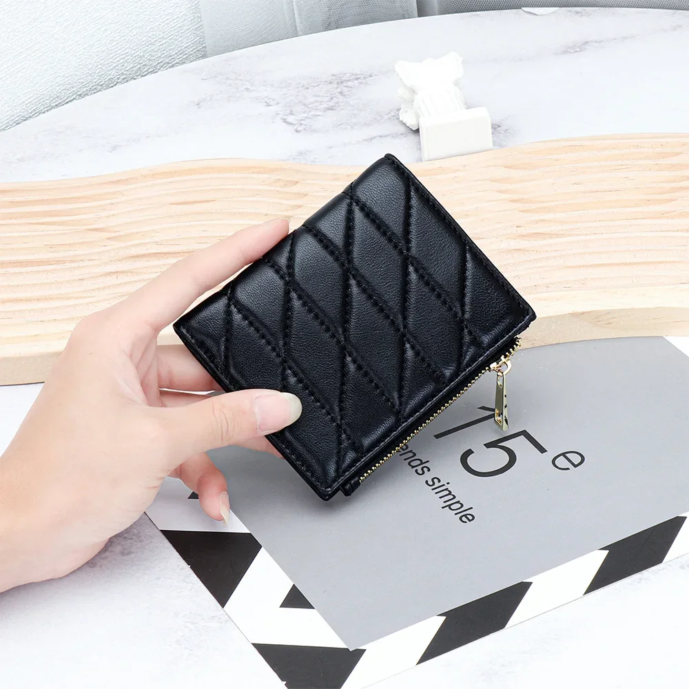 Women Genuine Leather Wallet High Quality Sheepskin Small Bifold Zipper Pocket Wallet Card Case Purse with Zipper Short Wallet