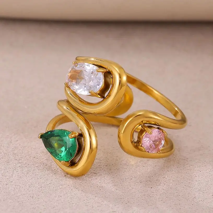 Zircon Rings 18K Gold Plated Stainless Steel for Women